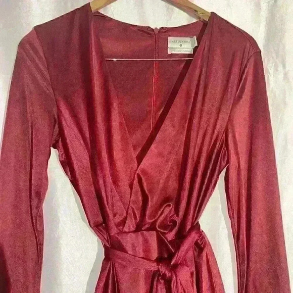 Altuzarra Target Burgundy Red Drape Wrap Dress Size Medium With Fringe Belt - Picture 3 of 10